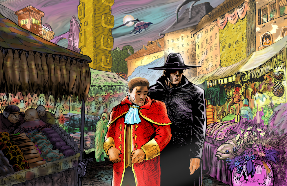 Kal and Drogan at the Arkebis city skyport